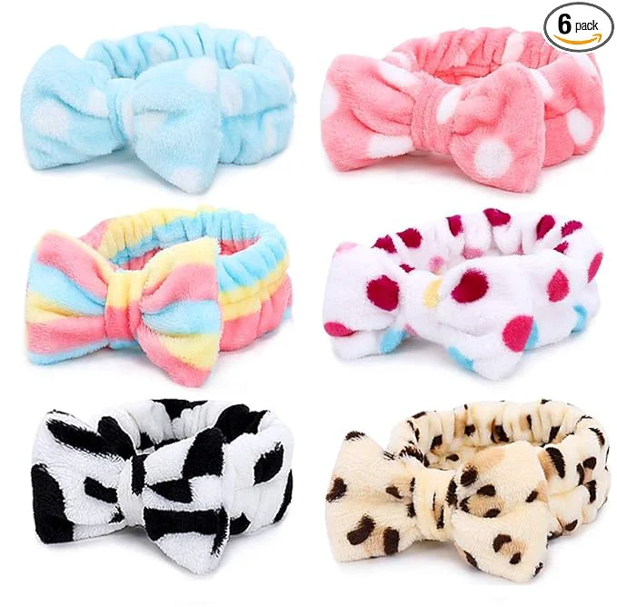 Original Casoty 6 Pcs Spa Soft Coral Fleece Bow-Style Headbands Advanced