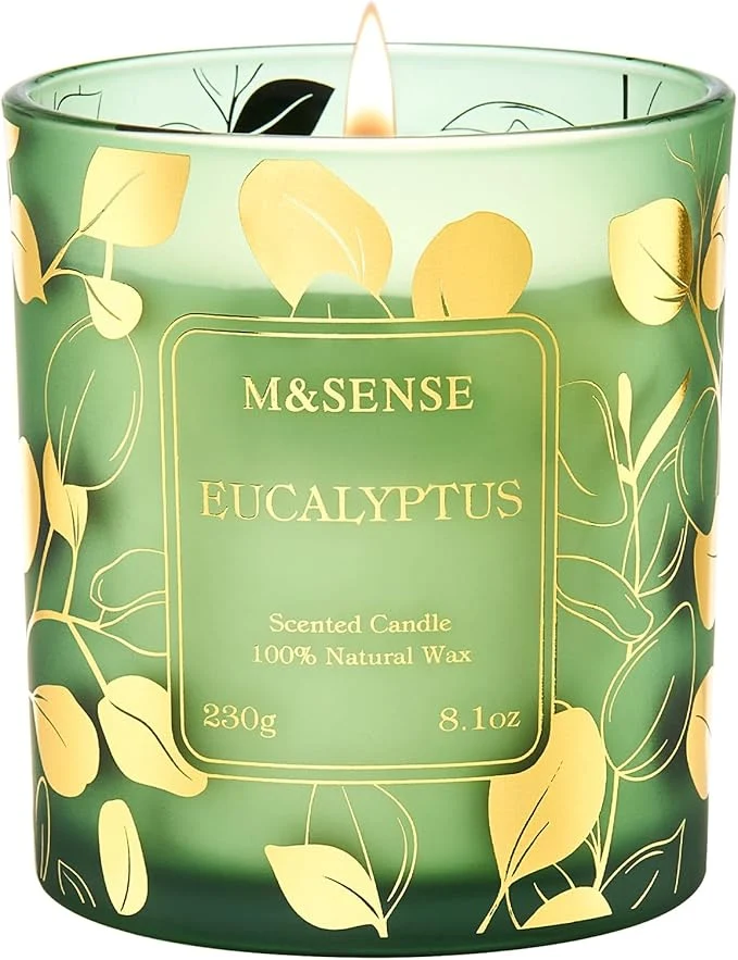 Traditional M SENSE Eucalyptus Scented Vegan Soy Candles No Toxin Calming Aromatherapy Practical
