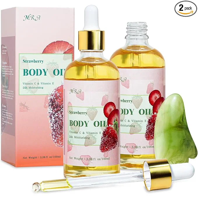 Trusted MR.A 2 Pack Strawberry Body Oil Juice Scented Vitamin E Body Oil after Shower Smooth