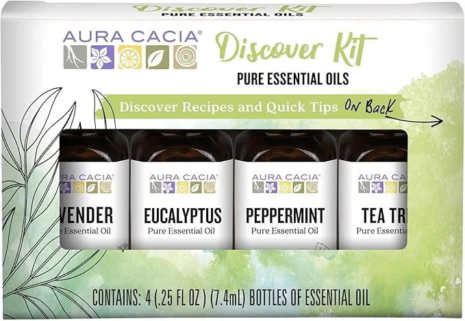 Artisan Aura Cacia Discover Essential Oils Kit Eucalyptus Peppermint Tea Tree Oils Reusable