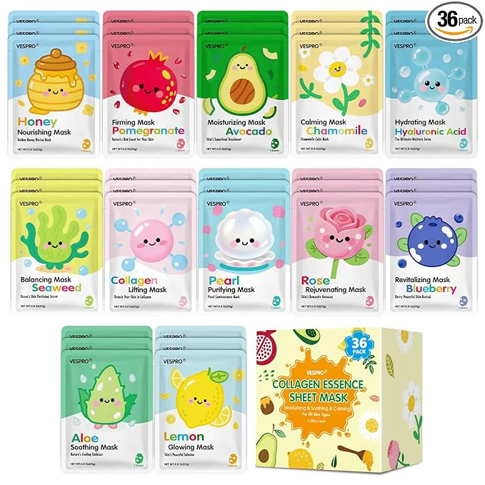 Natural 36 Pack Skincare Facial Masks Hydrating Moisturizing Face Masks High-Grade