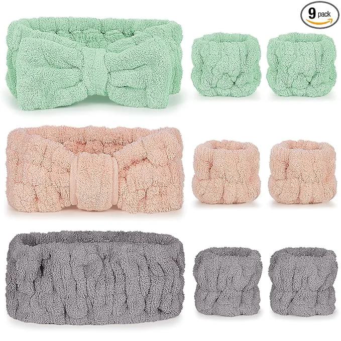 Top-Quality DiyJibb 9 Pcs Spa Headband for Washing Face Skincare Headband and Wristband Set Luxury