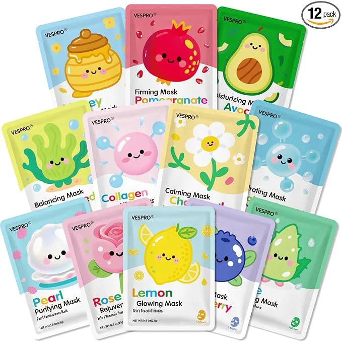Original 12 Pack Face Masks for Women Hydrating Moisturizing Facial Mask for Skincare Clean