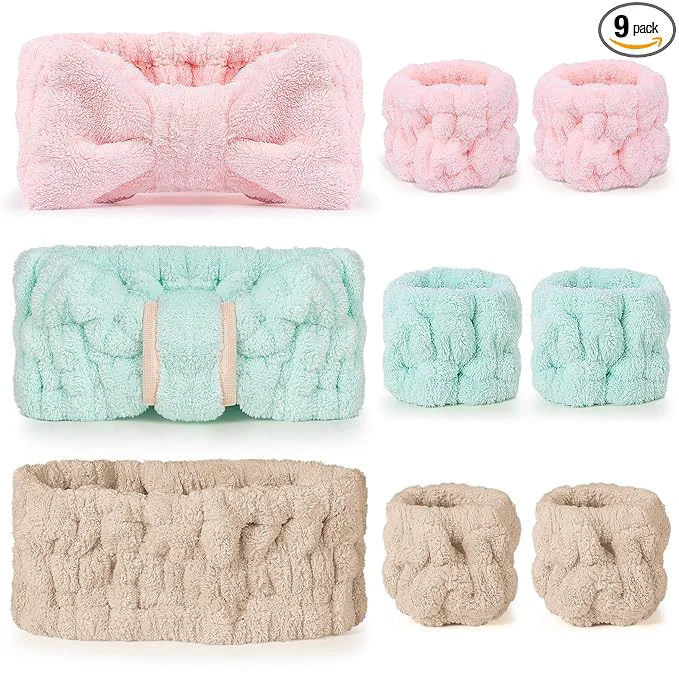 Selected DiyJibb 9 Pcs Spa Headband for Washing Face Skincare Headband and Wristband Set Clean