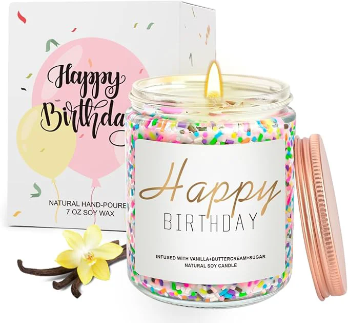 Exceptional Candles for Birthday Vanilla Cream Scented Candle 7OZ Happy Birthday Candle Specialty
