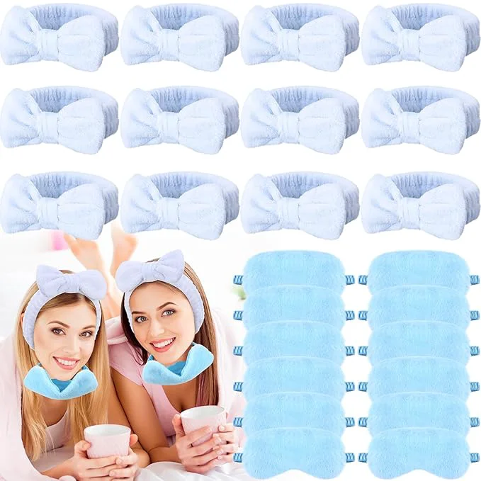 Elegant Jexine 24 Pcs Spa Slumber Party Headband Plush Sleep Eye Mask Bulk Bow Hair Unique