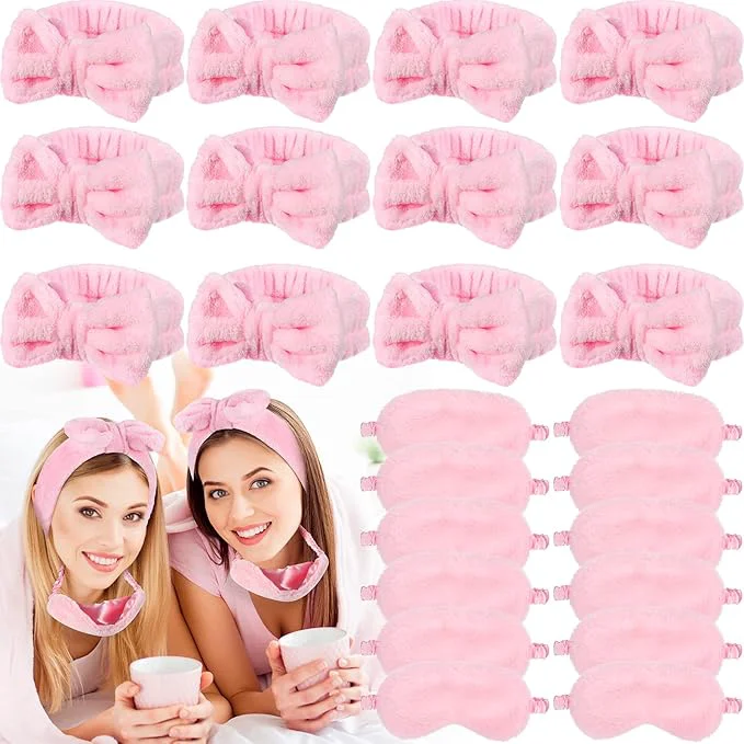 User-Friendly Jexine 24 Pcs Spa Slumber Party Headband Plush Sleep Eye Mask Bulk Bow Hair Innovative