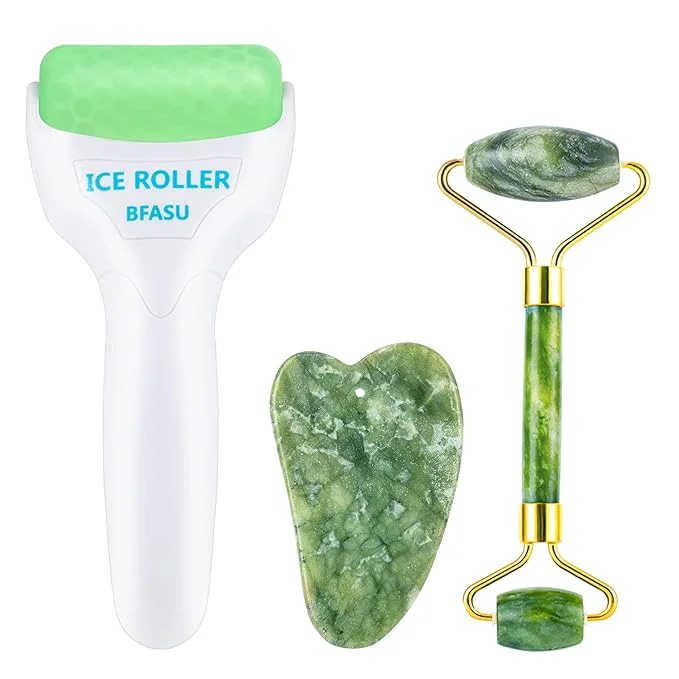 Minimalist Facial Roller Set of 3 Ice Roller Two-Sided Jade Roller and Gua Sha Massage Unique
