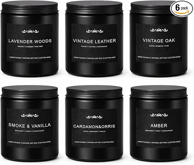 Authentic Candles for Men 6 Pack Soy Wax Gift Set 300H Long Lasting Home Fragrance Original