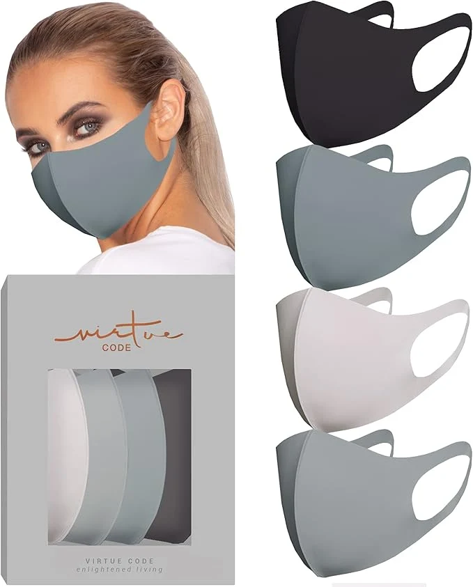 Premium Material Virtue Code Second Skin Cloth Face Mask Pack. 4 Buttery Soft Masks Washable Easy-to-Use