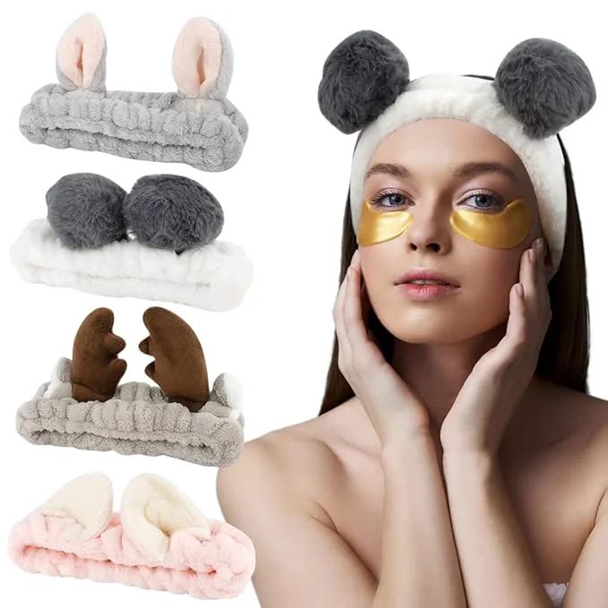 Fine AHONEY Animals Ears Headbands Cute Makeup Spa Fuzzy Skincare Headband Convenient