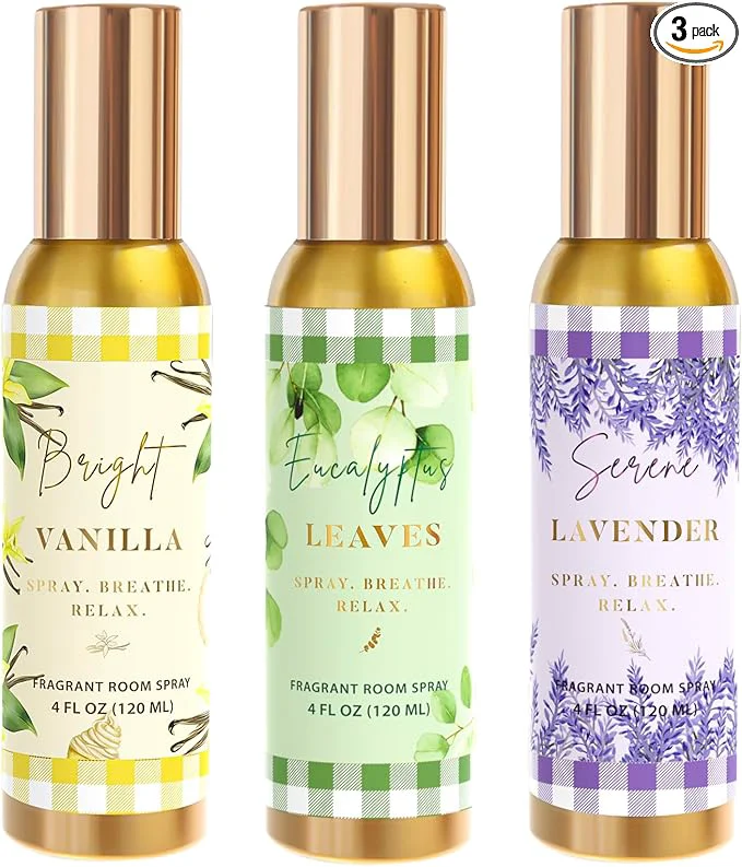 Natural Room Spray Bright Vanilla Eucalyptus leaves Serene Lavender 3 Pack Dependable