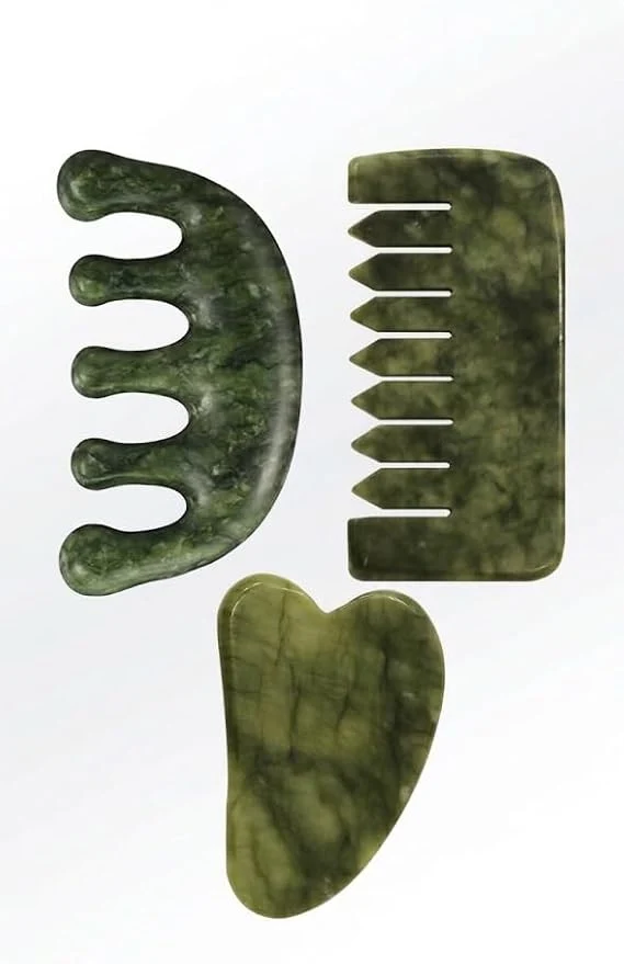 Trendy Meridian Massage Comb for Face Scalp Natural Stone Stimulates Blood Selected