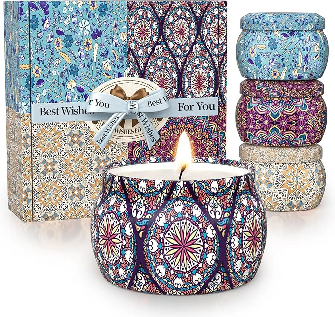 Carefully Designed TranquilBliss Scented Candle Set 4 Pack Soy Wax Candles 120H Burn Time Flexible