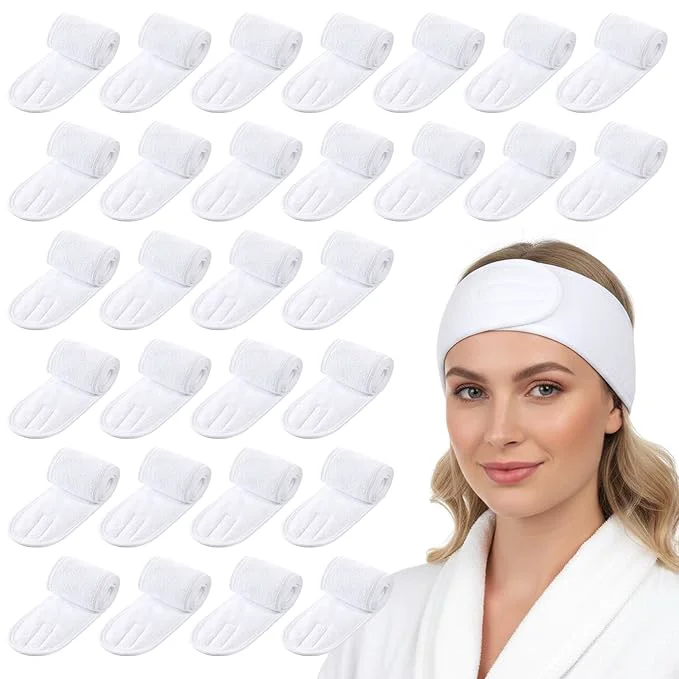 Durable 30 Pcs White Spa Headband 23.6 x 3.3 Inch Soft Facial Headband Esthetician Reliable