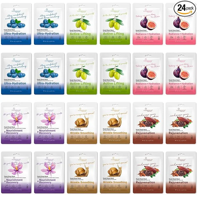 Excellent VIABEAUTY 24 Pack of Sheet Face Masks Skincare Expertly Made