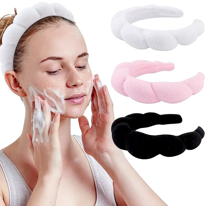 Healthy WHAVEL 3 Pack Spa Headband Skincare Headbands Makeup Headband Sponge Terry Professional