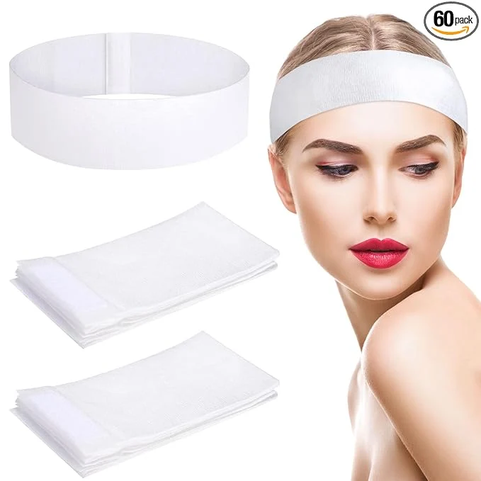 Original Pimoys 60 Count Spa Headband for Women Disposable Skincare Headbands for Consistent