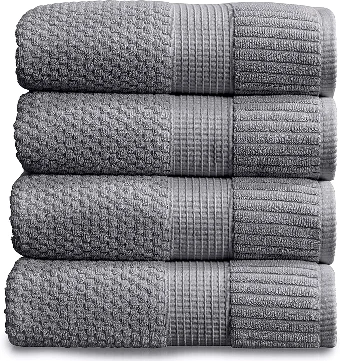 Elegant NY Loft Cotton Bath Towel Set of 4 Grey Towels Oeko-TEX® Standard 100 High-Performance