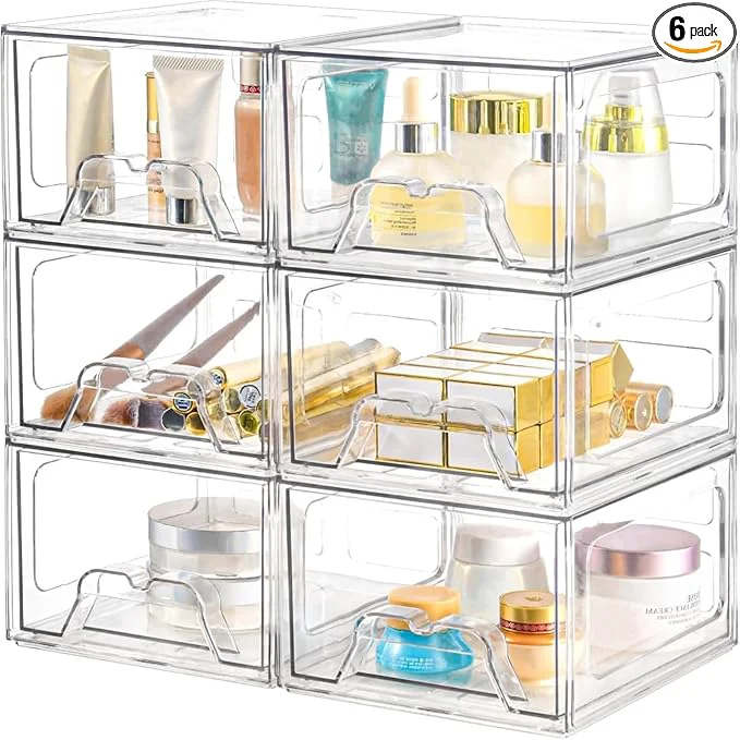 Healthy Plastic Drawers Storage 6 Pack Clear Stackable Storage Drawers Acrylic First-Class