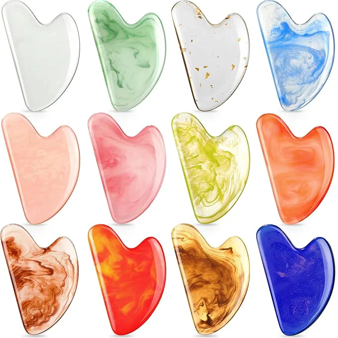 Top-Quality Sherr 12 Pcs Gua Sha Facial Tools Resin Heart Shaped Massage Guasha Tool Durable