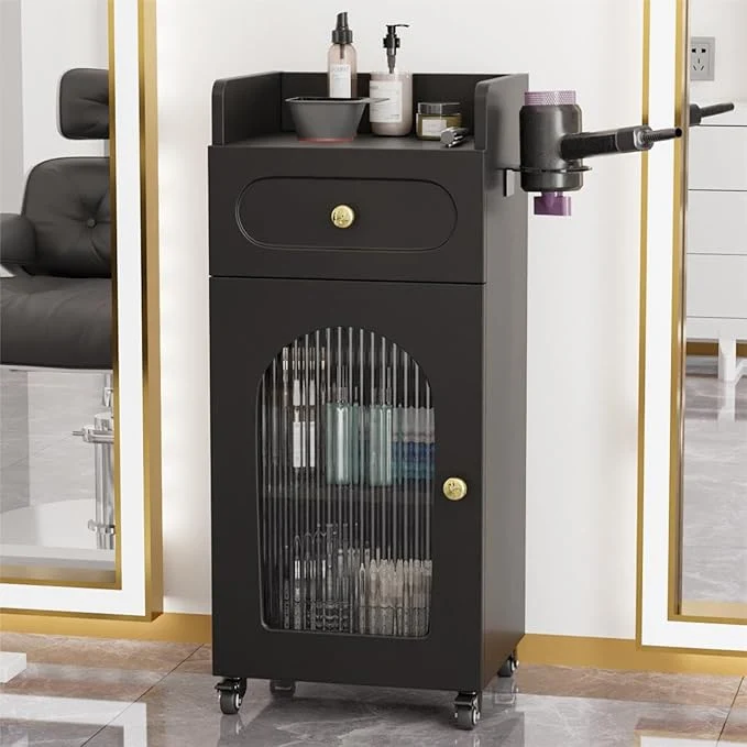Recyclable Salon Cart with Wheels Adjustable Shelf Esthetician Storage Cabinet w Glass Genuine