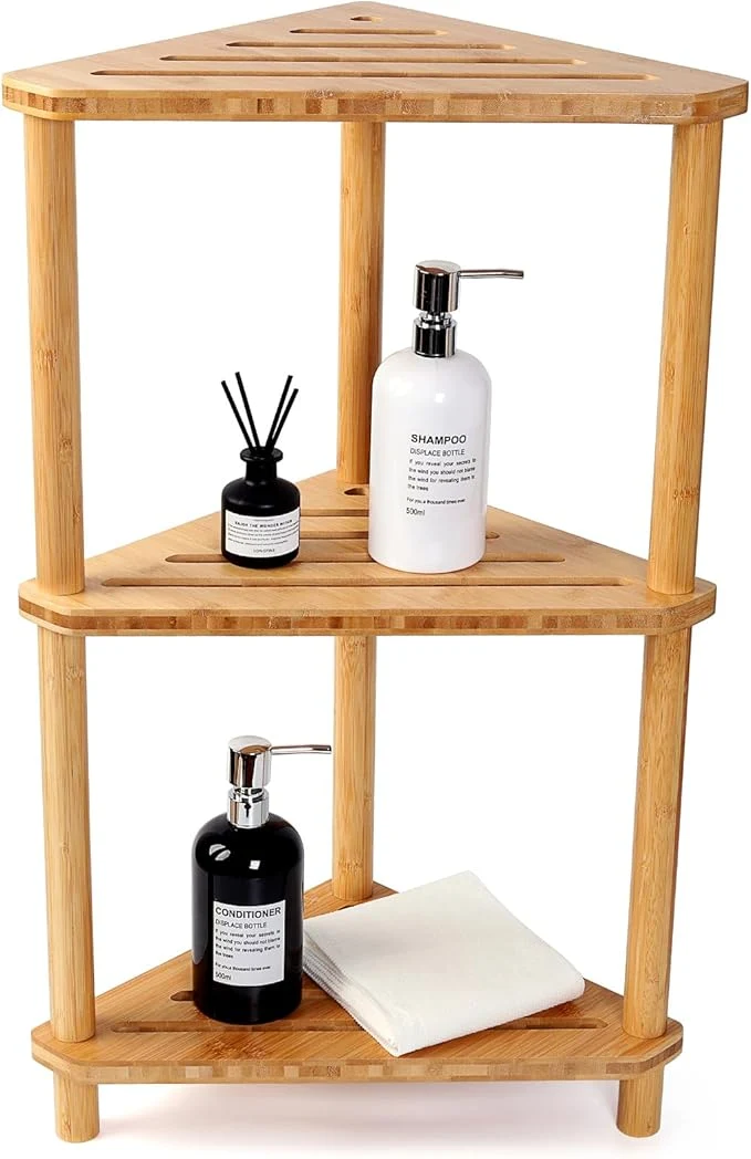 Official Bamboo Corner Shower Caddy Stand 3-Tier Waterproof Standing Bathroom Sophisticated