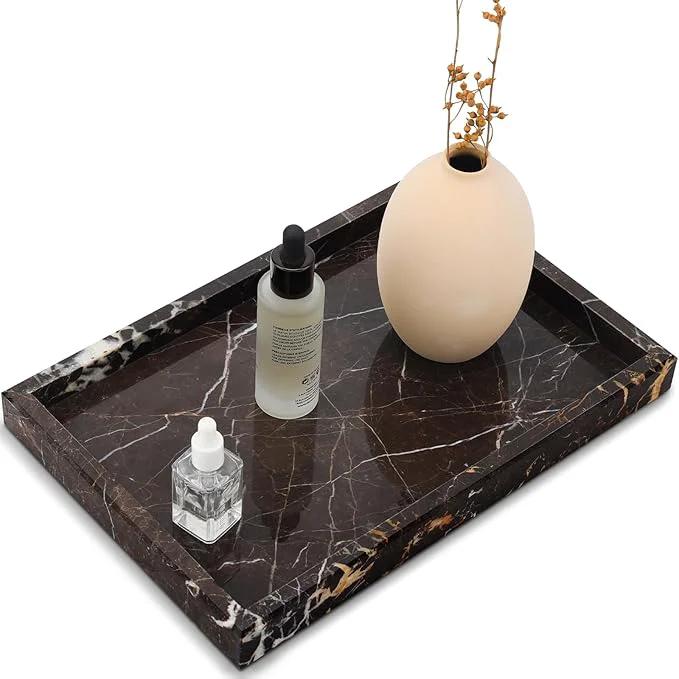 Carefully Designed Natural Marble Tray for Bathroom Kitchen and Desktop Rectangle Convenient