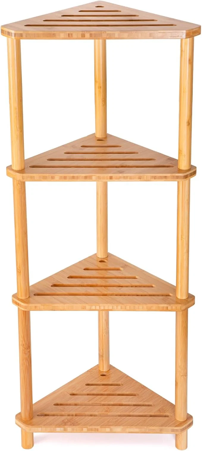 Pure GUGIGP 4-Tier Corner Shower Caddy Stand Bamboo Standing Corner Shower Shelf High-End