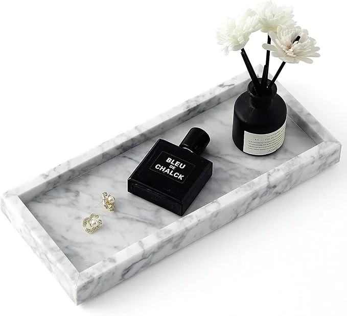 Carefully Designed Natural Small Marble Tray for Bathroom Kitchen and Desktop Rectangle Stylish