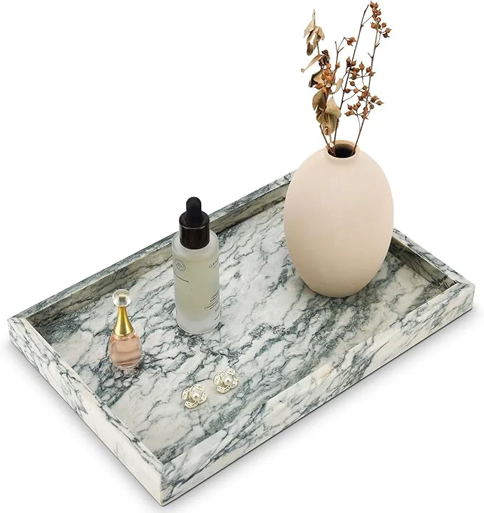 First-Class Natural Marble Tray for Bathroom Kitchen and Desktop Rectangle Trendy