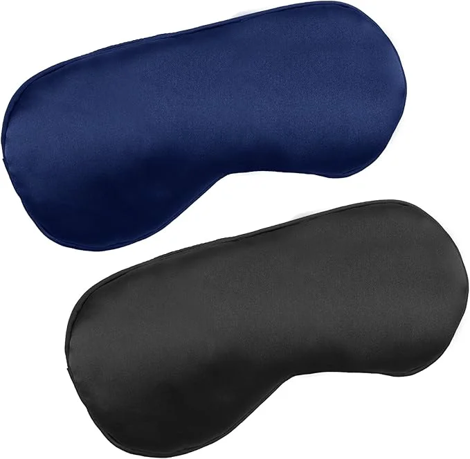 Certified 2 PCS Black Blue Satin Sleep Masks Adjustable Silk Eye Mask High-Grade
