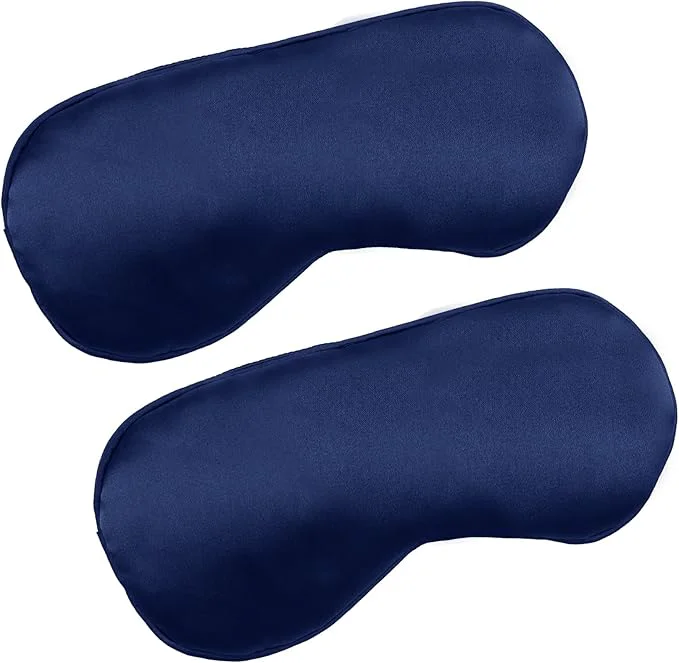 Unique 2 PCS Deep Blue Satin Sleep Masks Adjustable Silk Eye Mask Secure