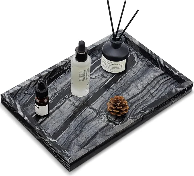 Fine Crafted Natural Marble Tray for Bathroom Kitchen and Desktop Rectangle Comfortable