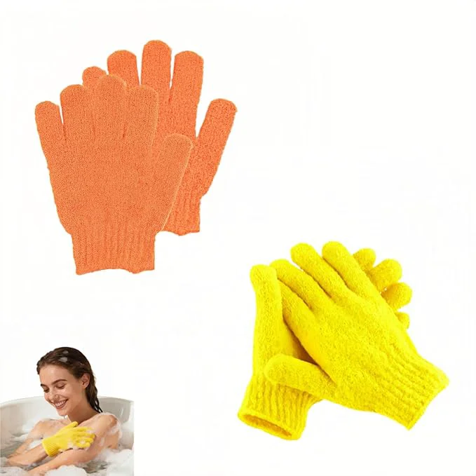Environmentally Friendly Exfoliating Shower Gloves 2 Pairs Reinforced Nylon Bath Scrubbing Mitts High-End