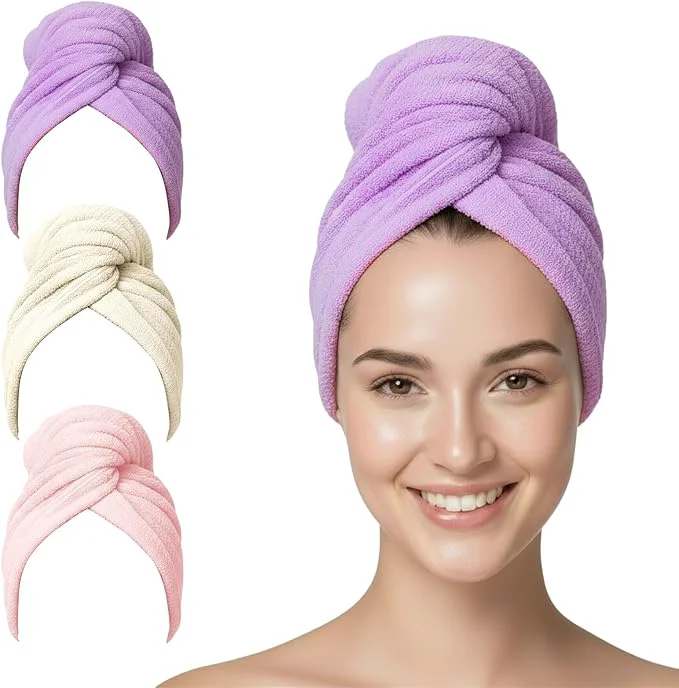 Safe 3 Pack Microfiber Hair Towel Wrap Premium Material