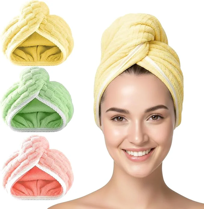 Natural 3 Pack Microfiber Hair Towel Wrap Modern