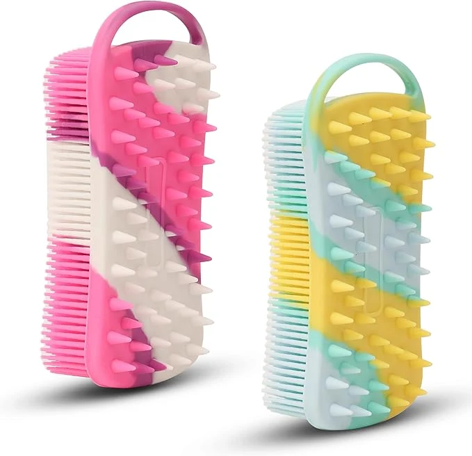 Elegant 2 PC Silicone Body Scrubber 2 in 1 Exfoliating Shower Bath Scrubber Soft Solid