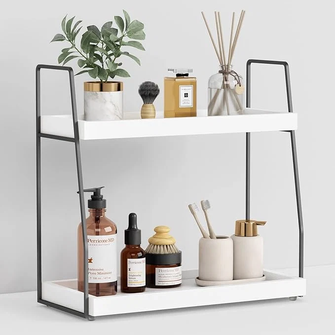 Detailed Forbena 2 Tier Bathroom Counter Organizer Wood Shelf Tray Selected