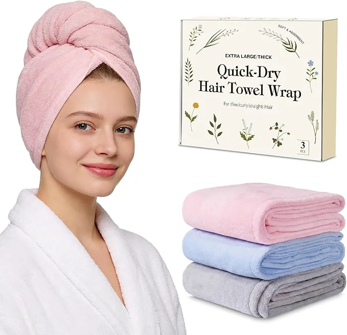Innovative 3 Pack Microfiber Hair Towel Wrap Recyclable