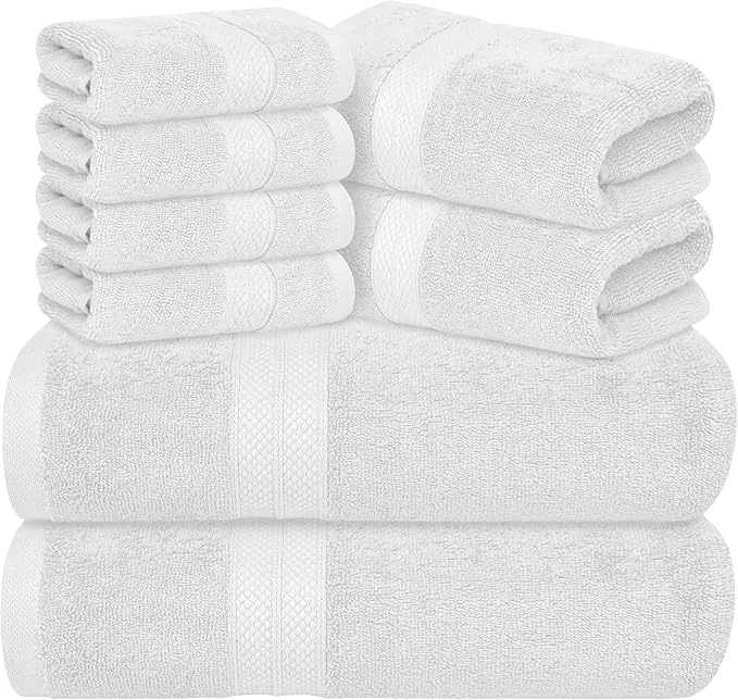 Exclusive Avalon Towels Luxury 8 Piece White Towels Set 2 Bath Towels 2 Hand Towels and Easy-to-Use