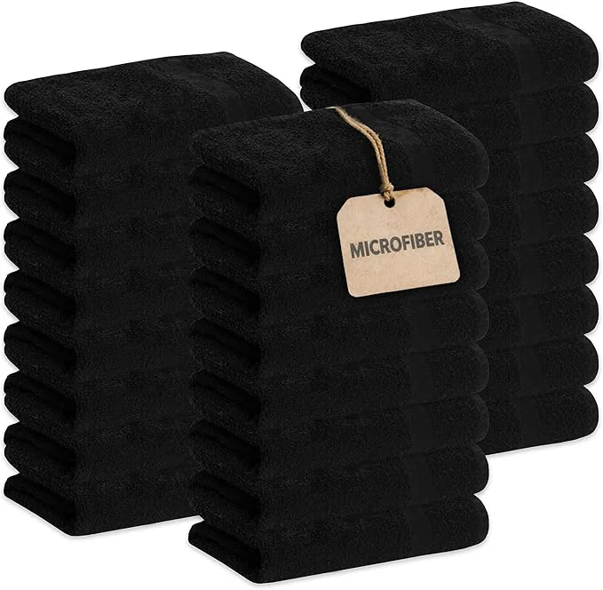 Responsible GREEN LIFESTYLE Black Microfiber Bleach Safe Towel Bulk Sets Premium Spa Smooth