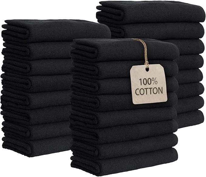 Next-Generation GREEN LIFESTYLE Black Bleach Proof Towels Bulk Sets Cotton 16' X 25' Smart