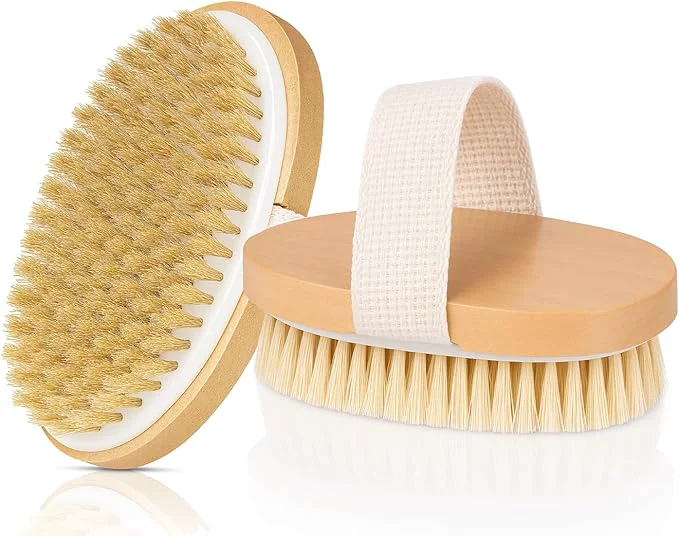 Clean OPAZ 2-Pack Dry Body Brush – Natural Boar Bristles Ergonomic Cotton Strap – Casual