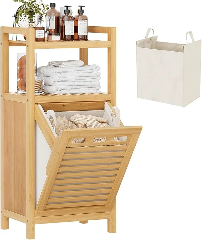 Minimalist Homykic Tilt Out Laundry Hamper 10 Gal Bamboo Laundry Storage Cabinet Smart