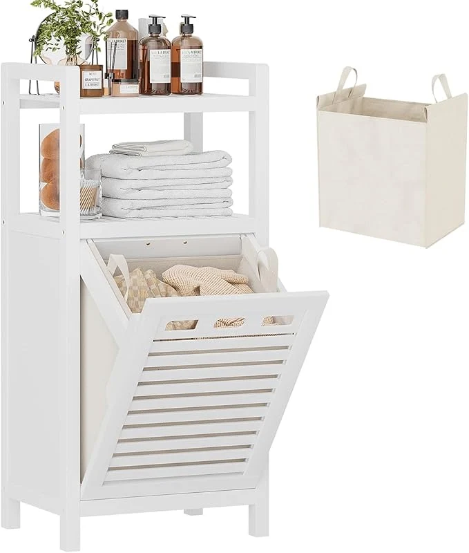 Breathable Homykic Tilt Out Laundry Hamper 10 Gal Bamboo Laundry Storage Cabinet Fine Crafted