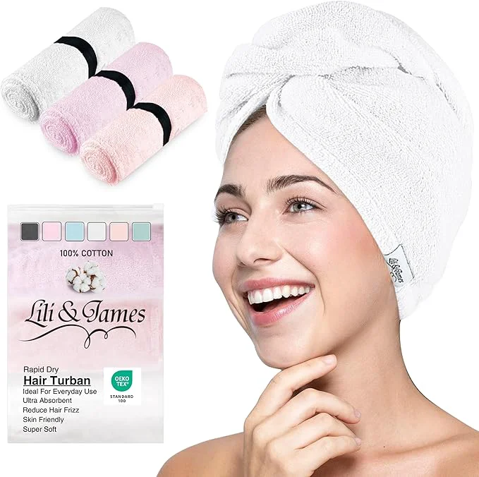 Clean Cotton Hair Towel Wrap for Women Kids Quick Dry Soft Absorbent 420 GSM Organic