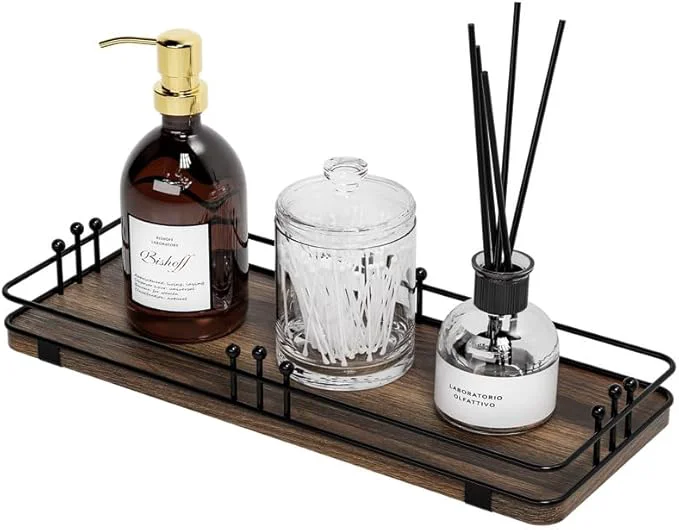 Effective Bathroom Vanity Tray for Countertop Toiletries Perfume Makeup Soap Dispenser Natural