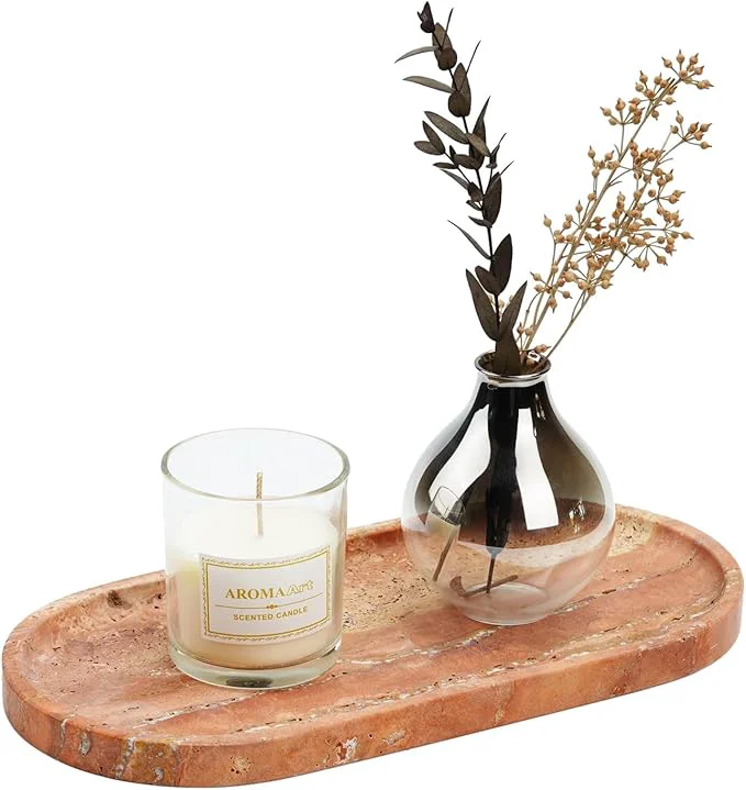 Enhanced Koville Turkish Natural Travertine Tray Countertop Organizer Catchall Luxury