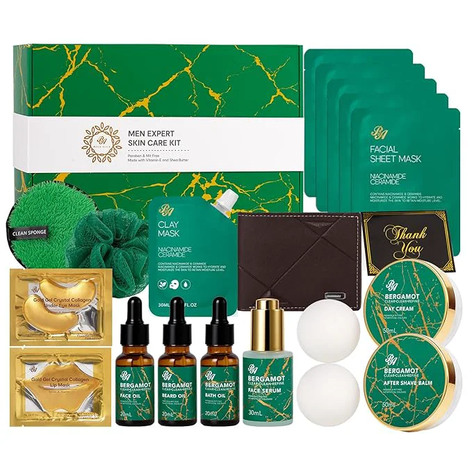 Modern Men Bergamot Facial Skin Care Set Fathers Day Gift Bath and Body Gift Basket Certified
